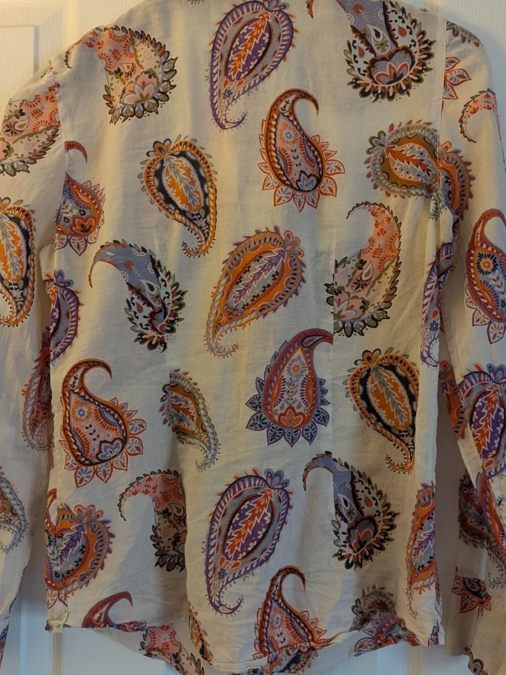 Tory Burch White Shirt with Orange & Purple Paisley